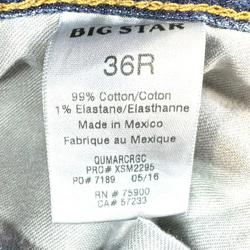 Big Star Blue Jeans Mens Size 36R 38x31.5 Archetype Slim Fit Straight Leg Denim